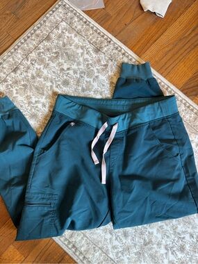 Figs Caribbean blue Jogger Pants with Pink Drawstring